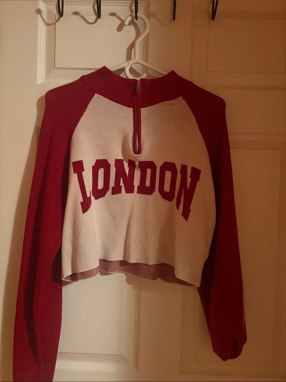 Garage Cream and Red Cropped Half-Zip